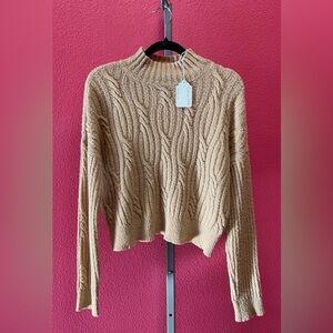 Fashion Nova Cable Knit Turtleneck Sweater - Tan